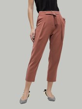  246 J.O.A. Women's Pink Trousers Stretch Cropped Pleated Belted Pants Size S