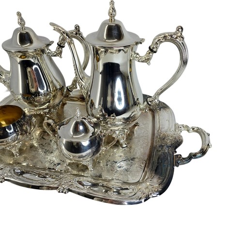 Vintage Oneida Ashley Silver Plated 5 Piece Footed Tea & Coffee Set With Box - Picture 3 of 22