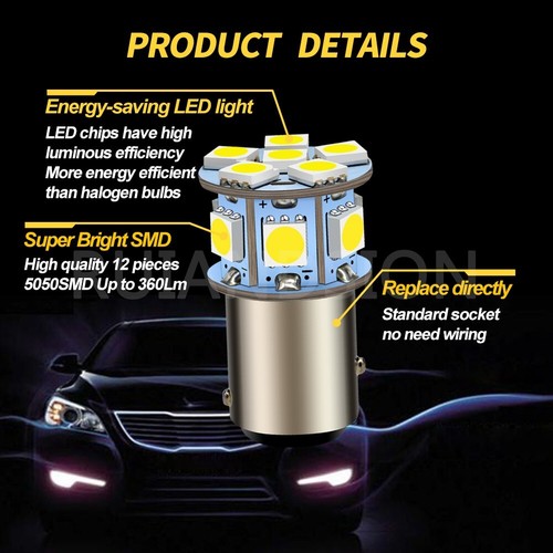 2X 1157 BAY15D 5050 12SMD LED White 6V Bulb Light Brake/Stop/Backup/Reverse Lamp - Bild 3 von 8
