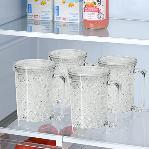 FREEZER ICE MUGS Double Wall Cup Frosty Mug with Gel 450ml Set of 4 AUHAFALY - Picture 8 of 9