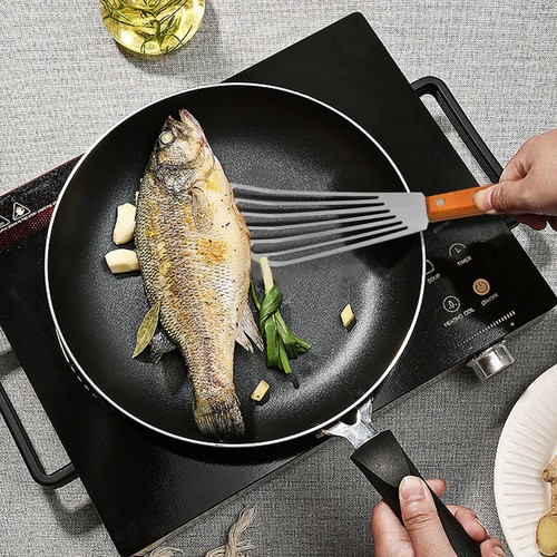 Fish Spatula Stainless Steel Slotted Offset Food Turner With Wood Handle - Picture 7 of 12