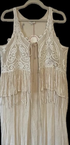 NEW w/tags Umgee Med Ivory Vest Ships FREE Ankle Length Boho Chic Embellished - Picture 1 of 11