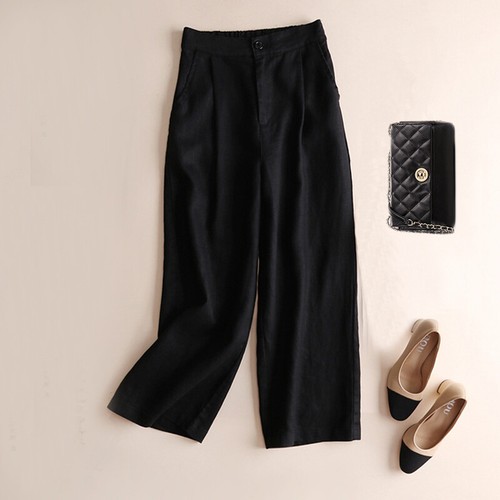 Women's Wide Leg Crop High Waist Palazzo Gaucho Pants Choice of 3 Colors - Picture 9 of 26