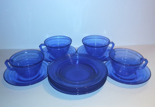 12 Piece Set Of Vintage Hazel Atlas Moderntone Cobalt Blue Cups Saucers Plates - Imagen 7 de 11