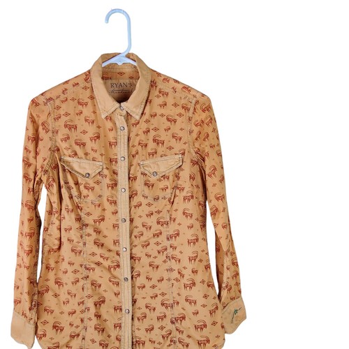 Ryan Michael Damen orange Western Gazella Druckknopfleiste Bluse Größe Small - Bild 5 von 8