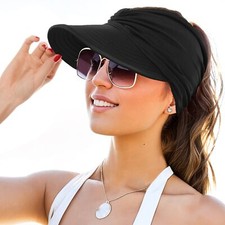 Sun Hats - Wide Brim UV Protection Hats for Women - Ponytail  Beach Cap - Bl...