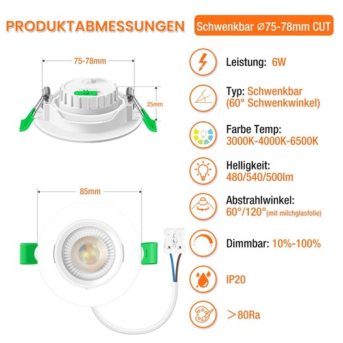 Foco empotrable LED giratorio regulable CCT redondo plano baño juego de luces de techo 230V - Imagen 18 de 22