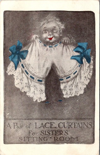 Coppia di Tende in Pizzo per Sorella Seduta Umorismo Cartolina - Foto 1 di 2