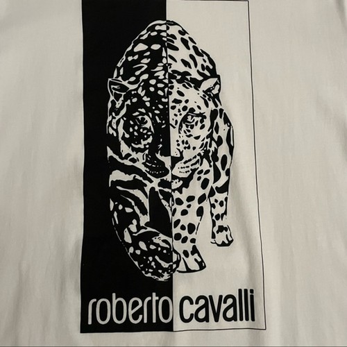 Roberto Cavalli Shirt Tee Leopard Graphic Logo Animal Crew Neck White Black - Picture 3 of 14