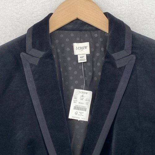 J.CREW Jacket Womens 6P Petite Velvet One Button Blazer Stretch Cotton Black NEW - Picture 5 of 14