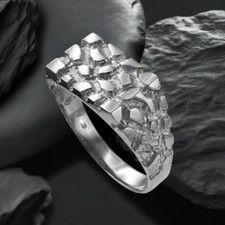 Mens Sterling Silver Rectangular Nugget Ring