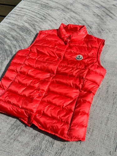 Authentische Moncler leichte Weste ärmellose Jacke koralle rosa Patch Logo geknöpft si - Bild 3 von 14