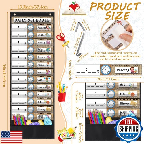 Chiisong Daily Schedule Pocket Chart, 14+1 Pocket, with 40 Pcs Reusable Dry E - Bild 2 von 5
