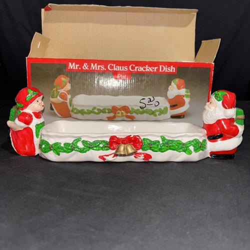 Mr. & Mrs. Claus Cracker Dish Candy Dish Butter Dish Vintage Ceramic by Plat - Picture 7 of 24