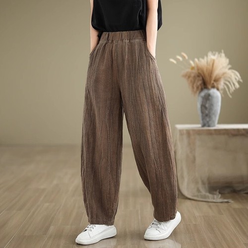 Damen Baumwolle Leinen Hose Gummibund Locker Freizeit Lange Laternenhose Sommer - Bild 11 von 21