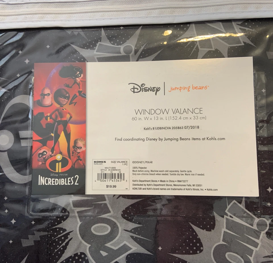 Disney/Pixar Los Increíbles 2 Ventanas Cenefa por Jumping Beans TOTALMENTE NUEVA CON ETIQUETA Foto 2 de 2