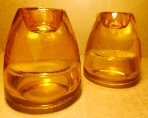 MCM~3" Amber Glass Votive Tealight Taper Candle Holder Vintage Reversible 2 Pc. - Picture 6 of 12