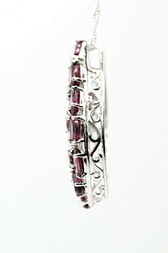 Silver Pendant Pink Rhodolite Genuine Natural Gems Solid Sterling With Chain - Picture 23 of 24