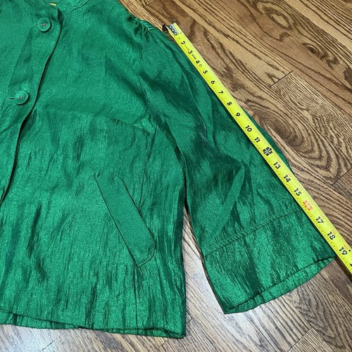 Ruby Rd. Womens Emerald Green Button Up Jacket 3/4 Sleeve Band Collar Size 16 - Picture 15 of 18