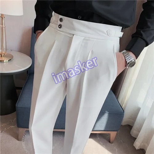 Men High Waist Trousers Solid Color Casual Pants Formal Suit Pants Men Clothing - Bild 18 von 49