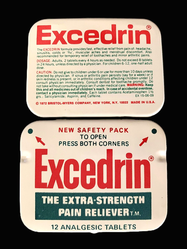 1972 Excedrin Pocket / Wallet Empty Pop Tin X-Strength Pain Reliever Tablets EXC - Picture 3 of 5