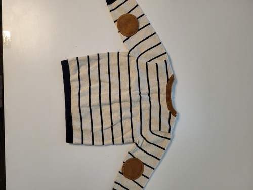 Boys, H&M Tan Blue Stripe v neck knitted cardigan, 100% cotton Patches 6-9mt - Picture 3 of 3