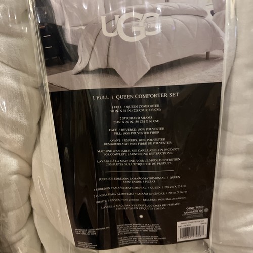 UGG Avery Queen Comforter Set 90”X92 Two Shams-20”X26” Snow (White) NEW - Picture 5 of 7