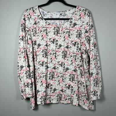 J.Jill PureJill Large White Pink Tan Graphic Long Sleeve Shirt
