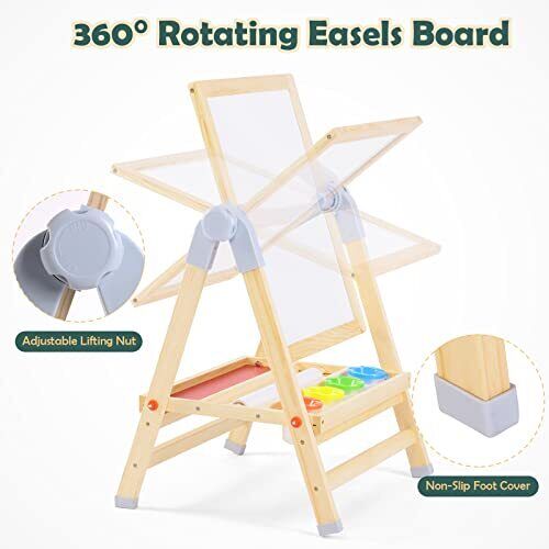 Art Easel for Kids, 360°Rotating Adjustable Toddler Easel, Double Sided - Picture 5 of 7