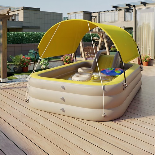 Extra Large Yellow Inflatable Family Swimming Pool Slide Sunshade Fun Play - Picture 9 of 12