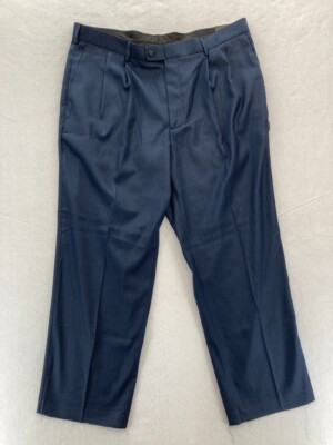 AXIST No Iron Dress Pants Mens 40x30 Navy Blue Pleated Straight Leg Mid  Rise