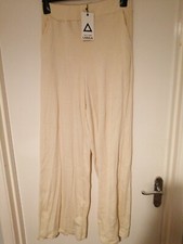 Lasula Rib Knit Kick Flare Trousers Cream Size 12 With Tags