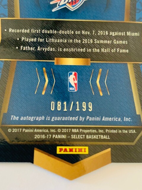 Domantas Sabonis Rookie RC 2016 Select Auto Gold die cut /199 
