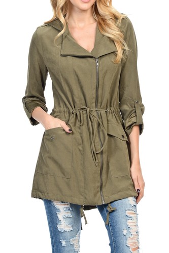Auline Collection Damen Anorak Jacke pfirsichhaut asymmetrischer Gürtel leicht - Bild 16 von 110