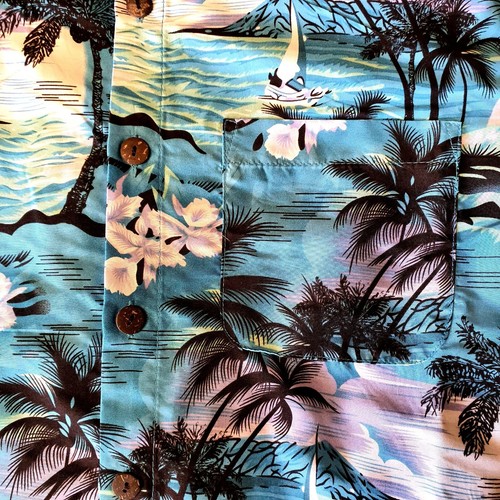 Lowes Men's Hawaiian Shirt, Size Small, Blue Purple Green Tropical Island Print - Picture 4 of 8
