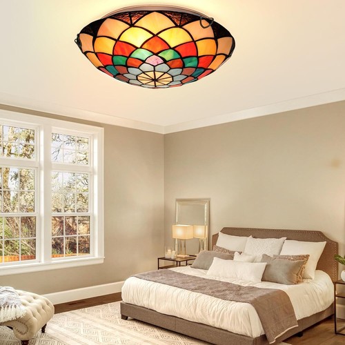 Pastoral Style Chandelier Stained Glass Acrylic Ceiling Light Flush Mount Lamps - Picture 5 of 8
