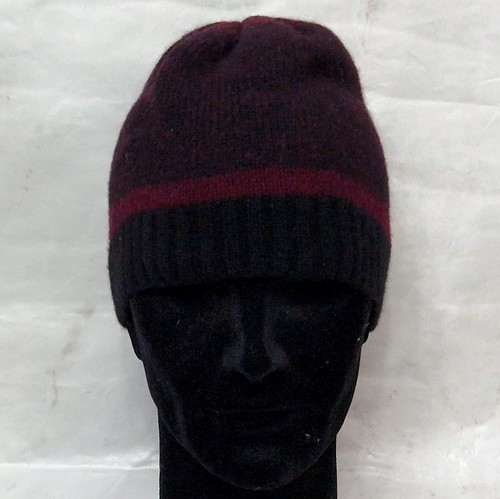 KURT GEIGER Mens Plain Burgundy Knitted Elasticated One Size Beanie Hat No Tags - Picture 5 of 8
