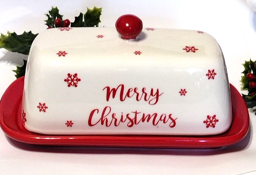 FROHE WEIHNACHTEN Butterdose 2 Stück rote Schneeflocken - Bild 10 von 12