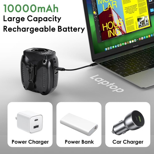 Portable Waist Clip Fan w/LED 10000mAh Rechargeable for Cooling Outdoor Camping - Picture 7 of 10