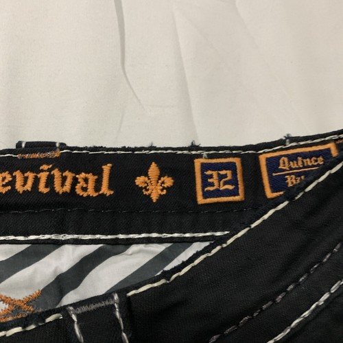 Rock Revival Jeans Quitte Biker schwarz Denim bestickt Flammen Fire M Größe 32x32 - Bild 21 von 24