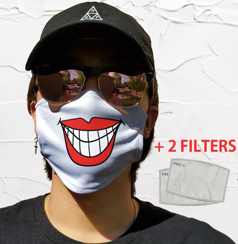 Smile Face Mask with Filters/Pocket, Kids & Adult Washable Reusable Adjustable 7 - Picture 5 of 7