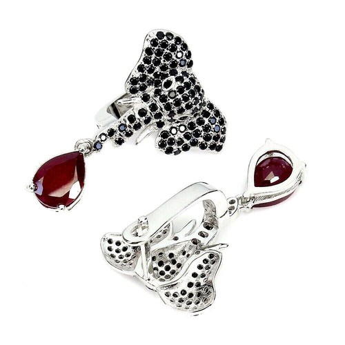 Silver Earrings Ruby Spinel Genuine Natural Gems Solid Sterling Elephant Design - Picture 19 of 24