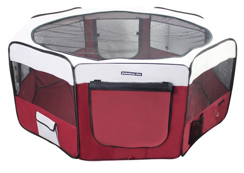37" Portable Puppy Pet Dog Soft Tent Playpen Folding Crate Pen New - Burgundy