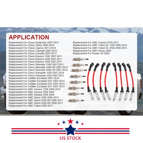 41-110 Iridium Spark Plugs & 48322 Spark Plug Wires For GM Chevy 5.3L 6.0L 6.2L - Picture 6 of 8