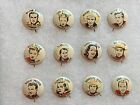1940’s Quaker Puffed Wheat & Rice Sparkies Movie Star Cereal Premium pin set
