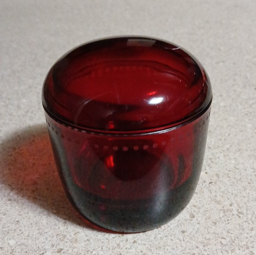 Glass Vanity Red Lidded Cotton Jar  4"H - Picture 1 of 3