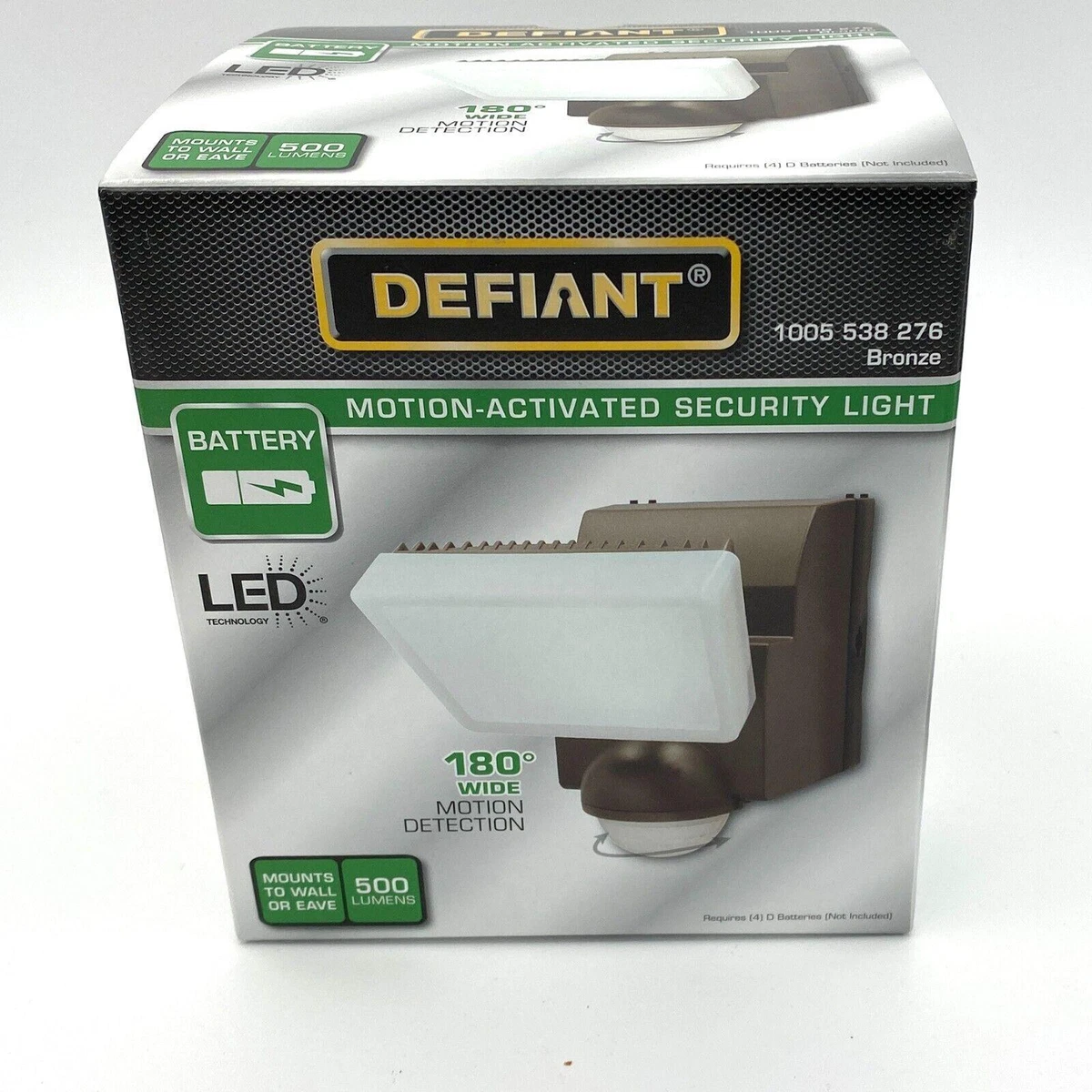 DEFIANT 180 Degree Battery Motion Sensor Outdoor Integrated LED