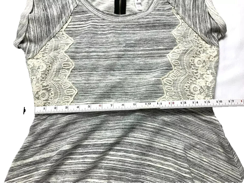 Xhiliration Women's Tunic/Dress SZ Large Gray Multi Lace SS Fit and Flair NWT - Picture 6 of 11