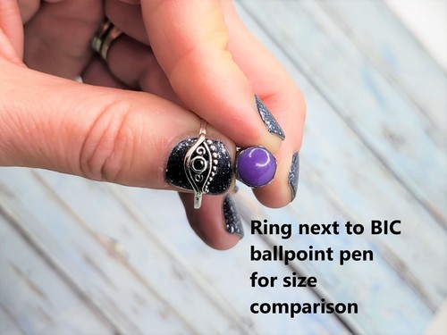 Sizes 4 to 10 / 925 Sterling Silver EVIL EYE Ring with Natural Black Agate - Picture 3 of 5