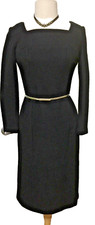 Women's retro coctail dress black sheath square neck long sleeve Lord&Taylor